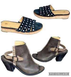 Frye & Co Izzy Artesian Mule Booties & Black Studded Low Platform Sandals Sz 6.5
